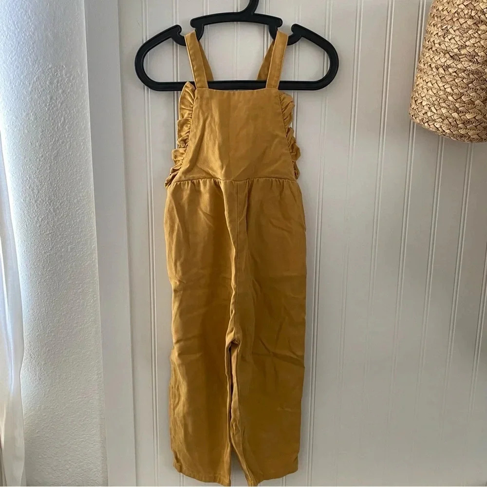 Zara Ruffle Mustard One Piece Overall Cross Back Strap Romper 3-4Y NWT